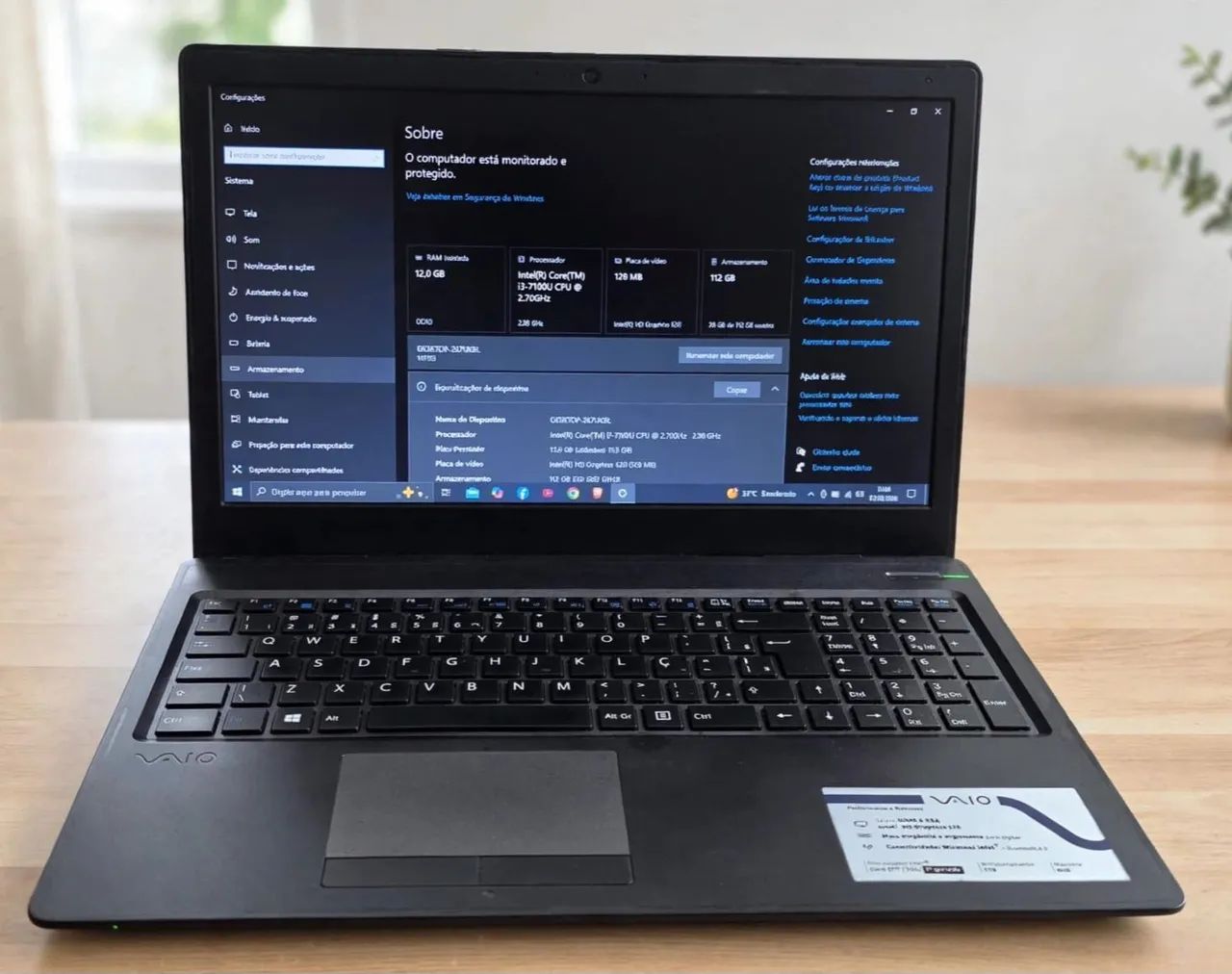 Notebook core i7 7 geração 12 gb ram ssd 120