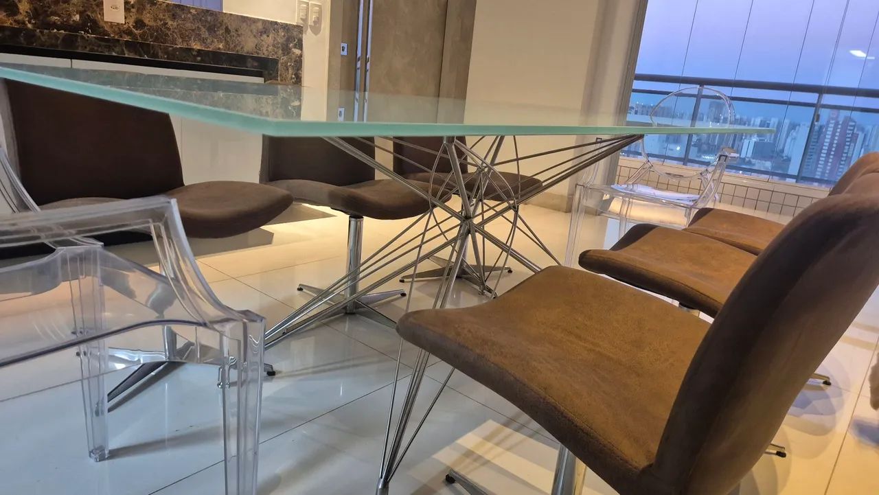 Mesa de jantar moderna em vidro e aço cromado - 2 m × 1 m - Foto 5