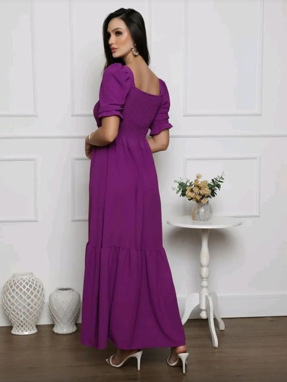 Vestido Longo roxo manga bufante P - Foto 2