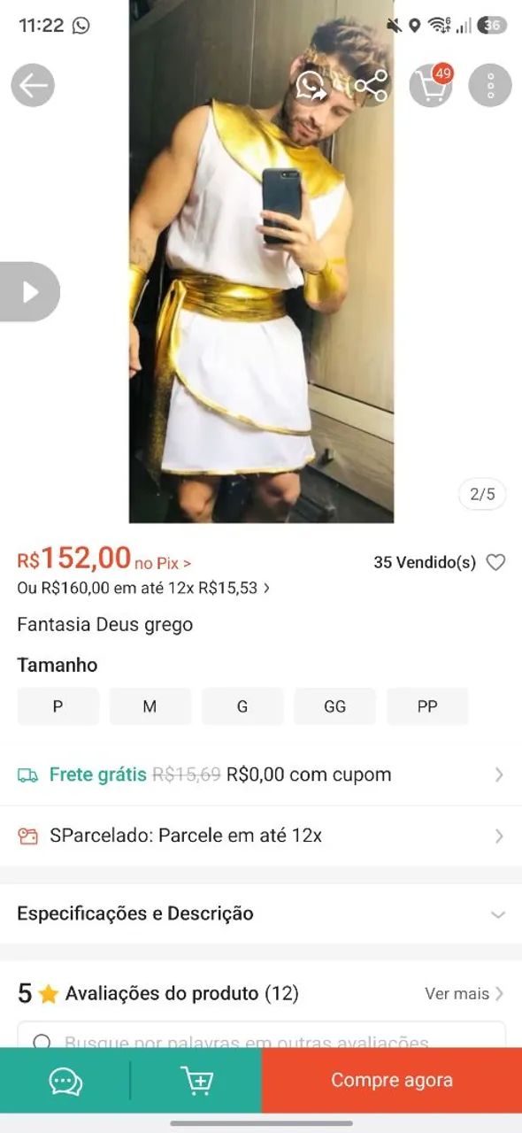 FANTASIA DEUS GREGO USADA 1X - Foto 3
