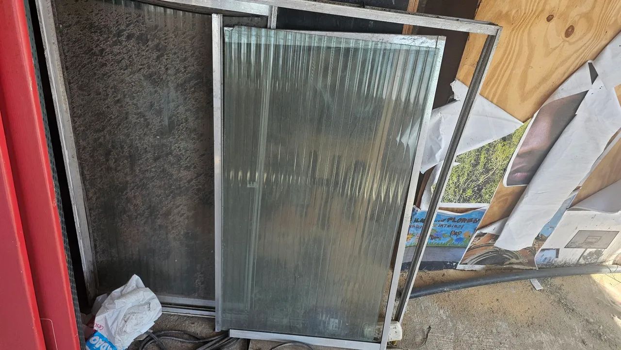 Aluminum Window 1 m x 1 m with Ribbed Glass (Privacy), One Panel Disassembled!