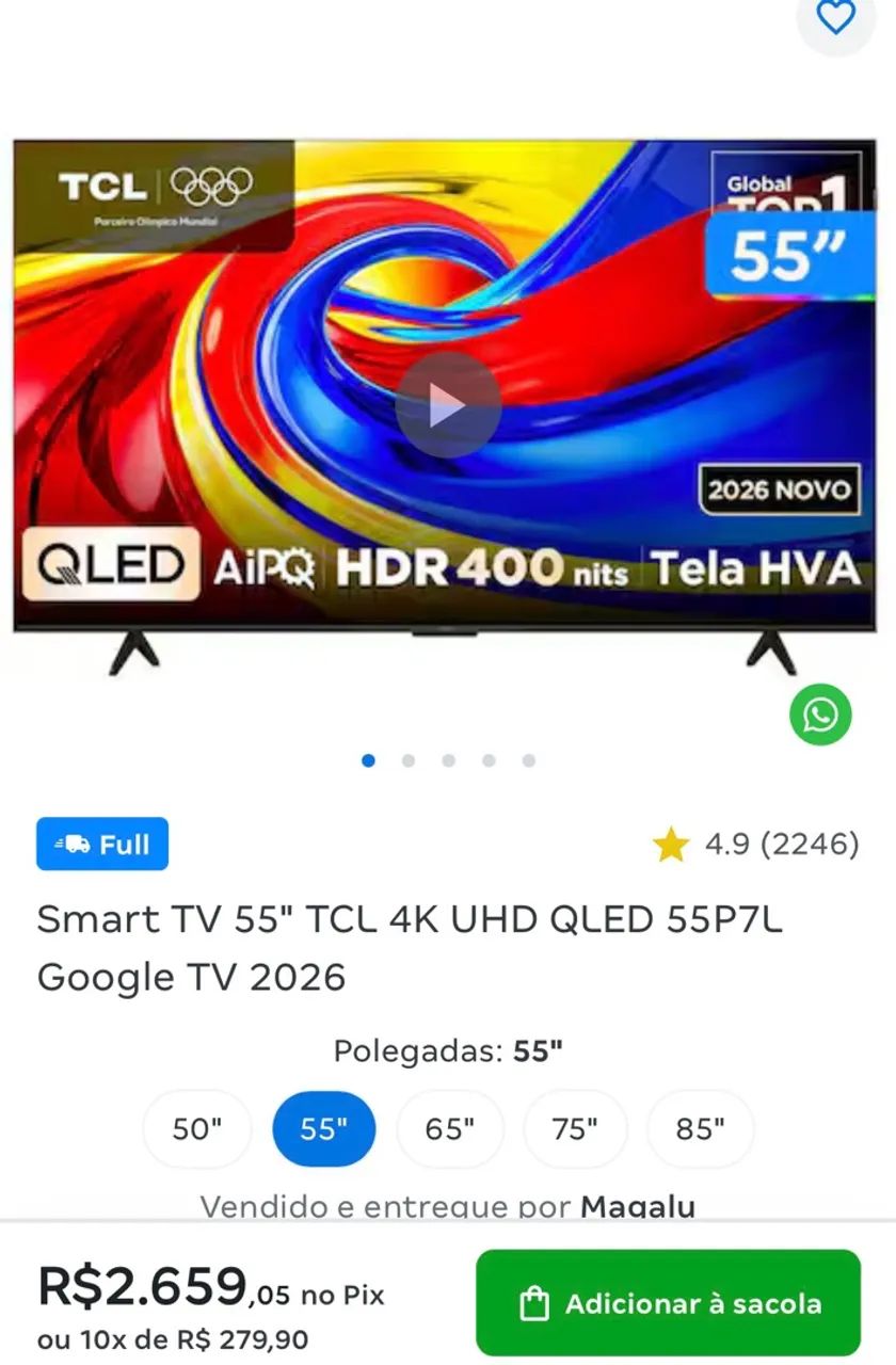 Tv TCL 55 polegadas qled LACRADA - Foto 2