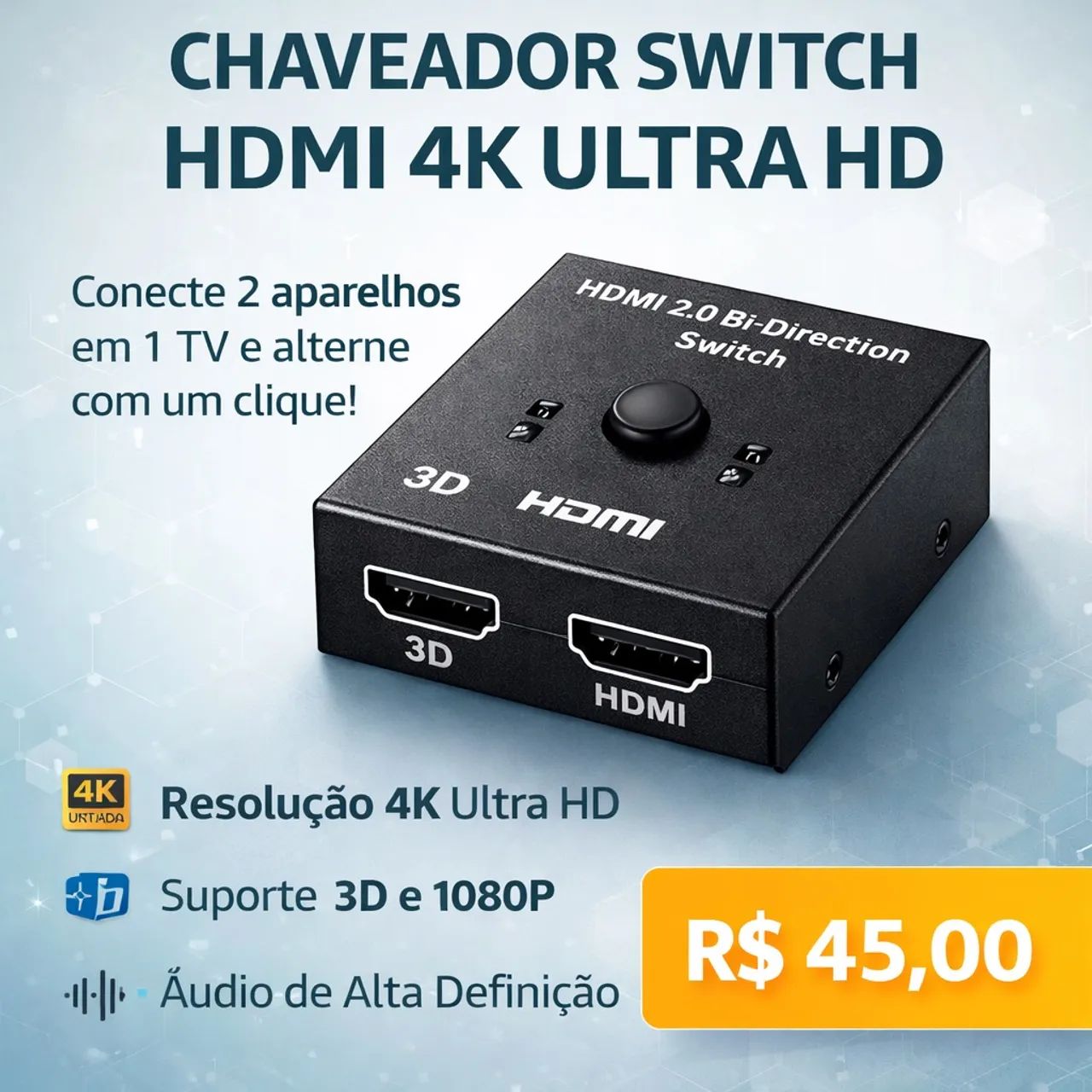 Chaveador switch hdmi 4k ultra hd