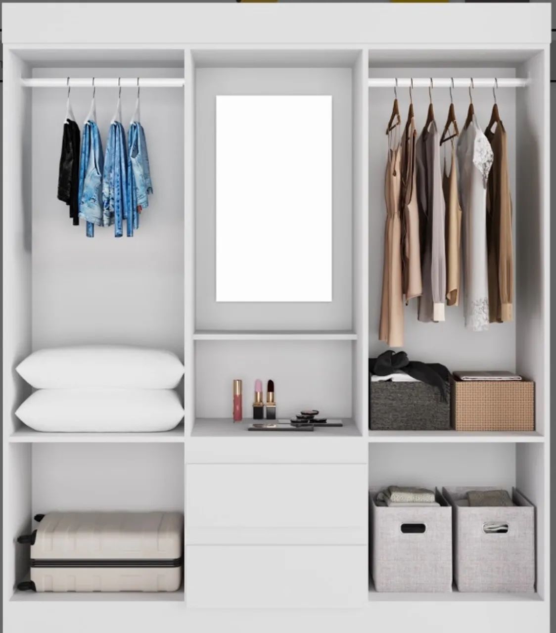 Guarda-Roupa Capelinha Aurora 1,49 m Branco com Espelho - Foto 2