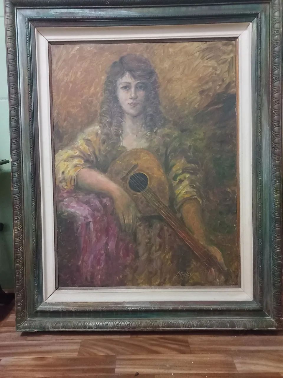 Quadro pintor Yplinsky mulher com alaúde