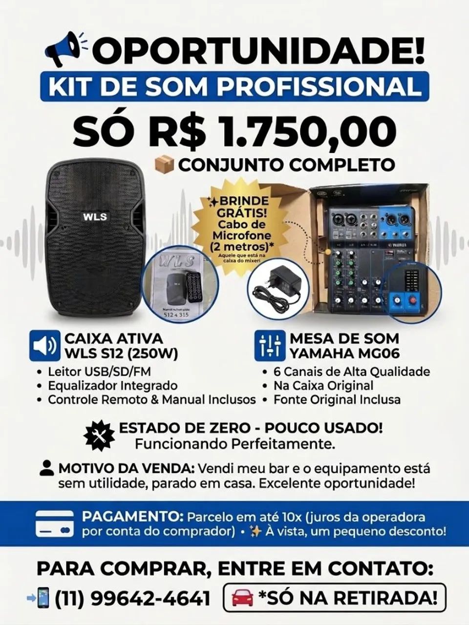 Caixa WLS s12 ativa e mesa YAMAHA MG06