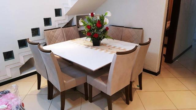 Mesa de jantar com tampo em vidro Branco Laca 8 cadeiras Zap * - Foto 3