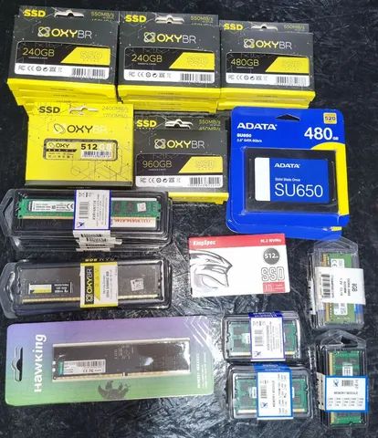 Memórias, SSDs, HDs, nvme, placas mães, conversores