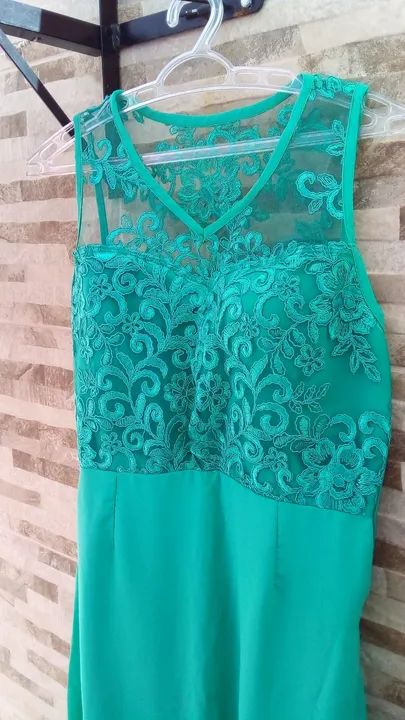 Vestido Longo Verde tiffany busto em Renda - Foto 2