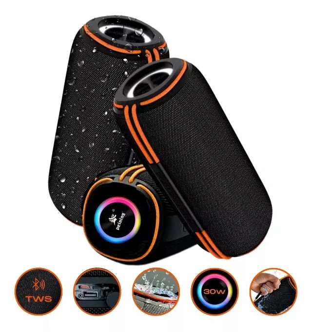 Caixa De Som Portátil Bluetooth Rgb Resistente a Água IPX6 Super Potente 30W