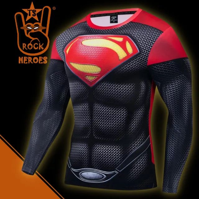 Camisa de Compressão Superman Red Manga Longa Rashguard Elastano - Foto 5