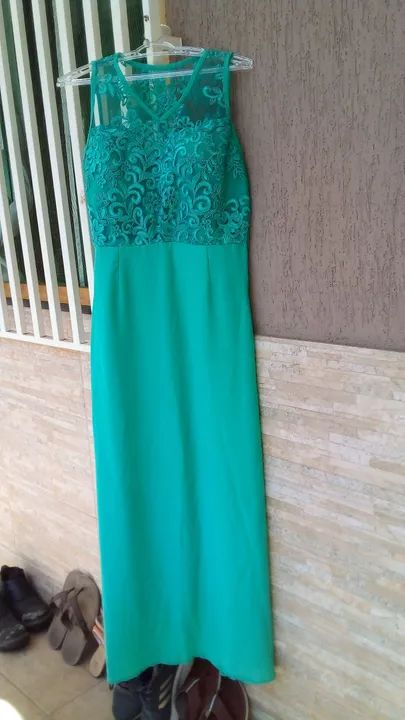 Vestido Longo Verde tiffany busto em Renda - Foto 3