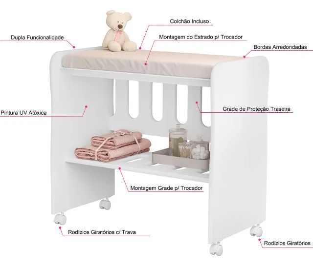 Berço 2 X 1 Vira Mini Berço Com Colchão Para Bebe Nenem Recem Nascido Moises Badside -  - Foto 2