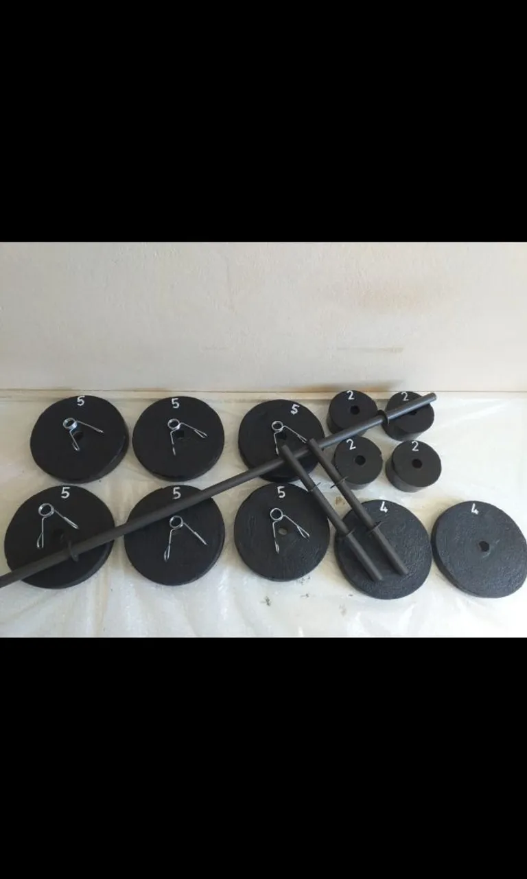 Kit de anilhas em concreto com barras e presilhas