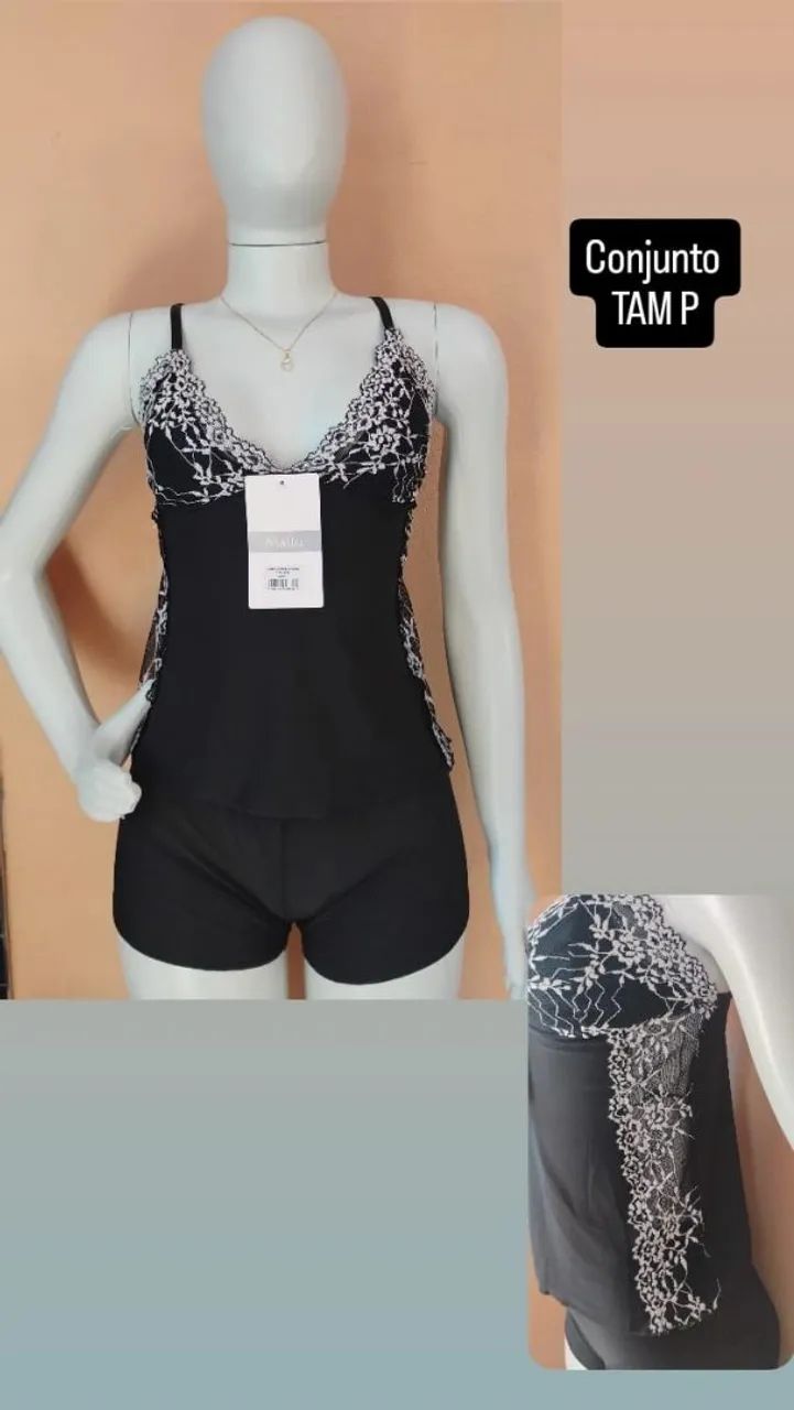 Conjunto de Lingerie Preto com Renda - Foto 3