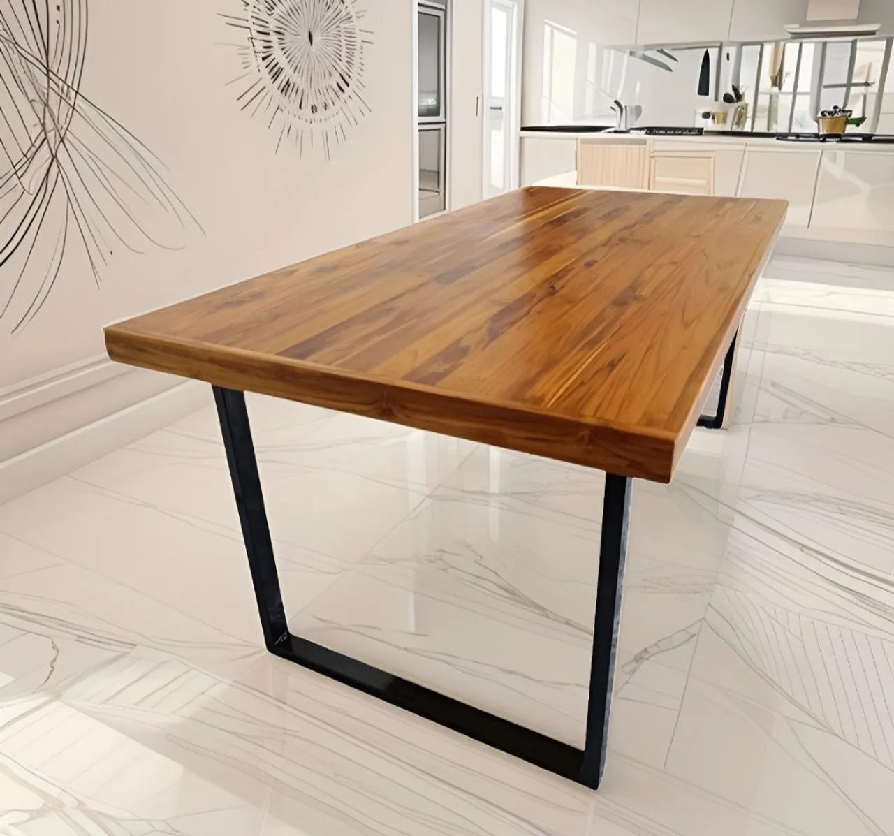 Mesa de Jantar de Madeira Maciça Base de Metalon 