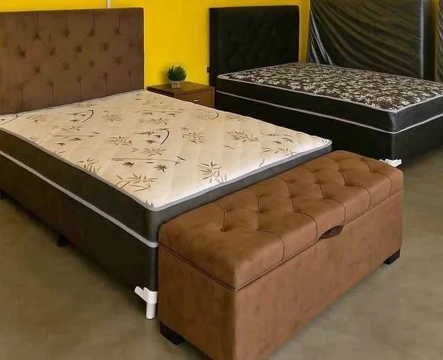Cama Box Casal Completa com Cabeceira e recamier Baú, frete grátis 