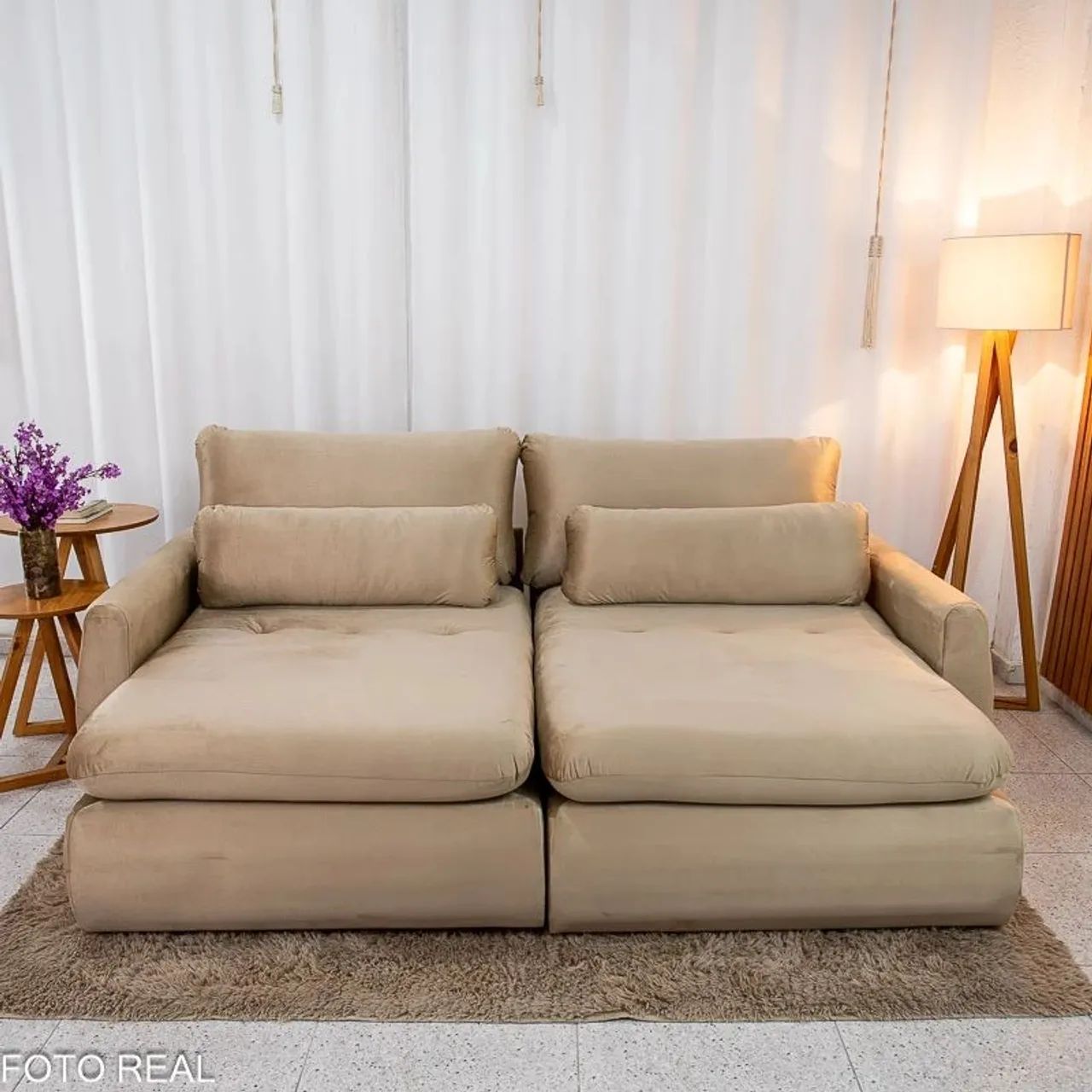Sofá Retrátil Premium 2.30m Veludo Bege - Sem Caixa Produto Novo