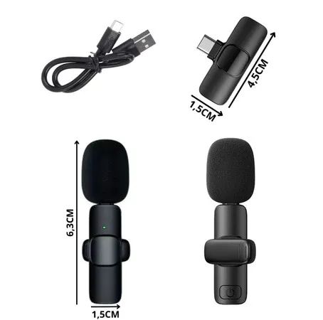 Microfone Sem Fio Duplo Lapela Profissional Android K9 Preto Tipo C - Foto 3
