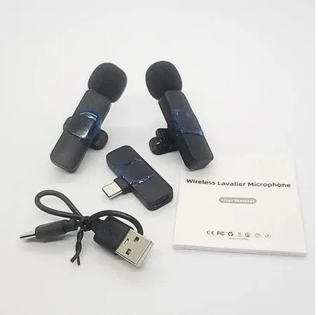 Microfone Sem Fio Duplo Lapela Profissional Android K9 Preto Tipo C