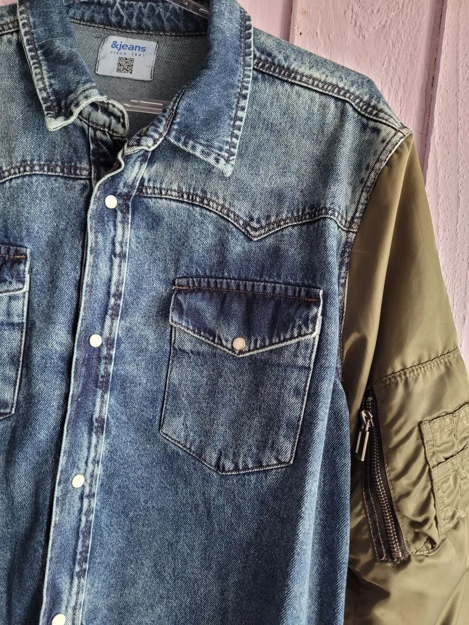 Camisa masculina jeans com mangas acetinada - Foto 2