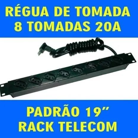 Régua 8 tomadas 20A c/ 2,5m para Rack 19" Telecom