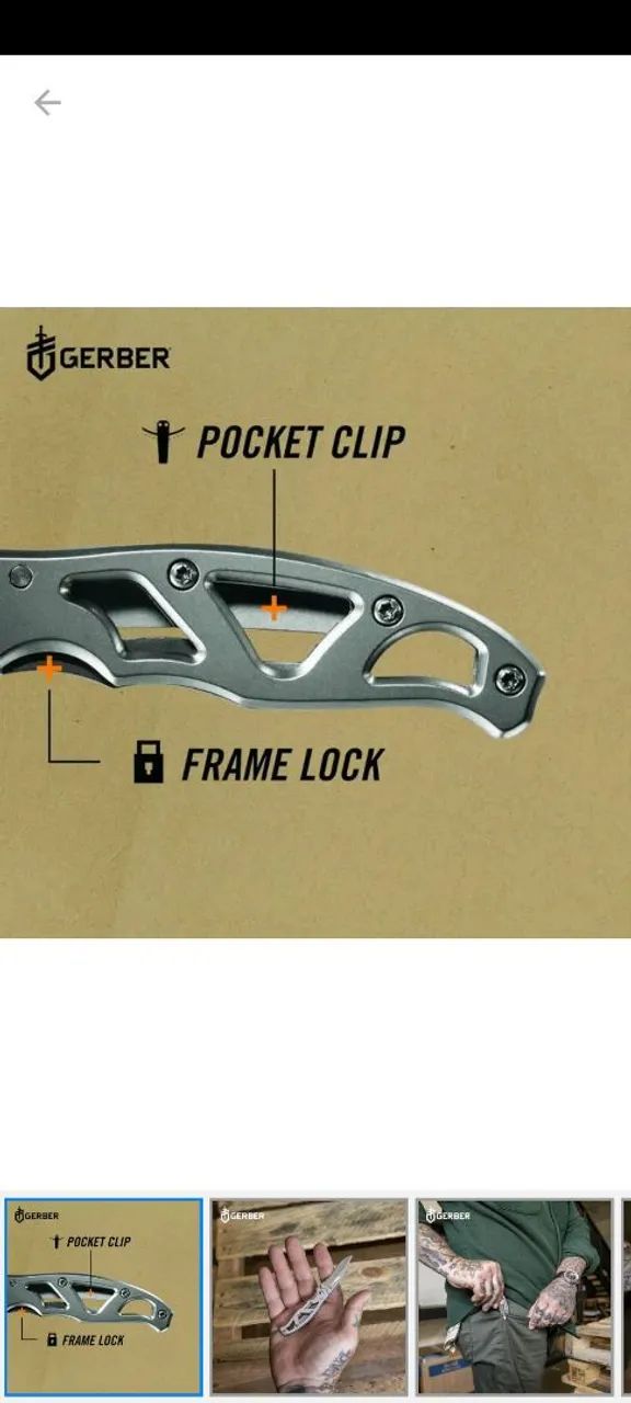 Gerber pequeno aço inox original impecável pouquíssimo usovete de bolso para camping - Foto 5
