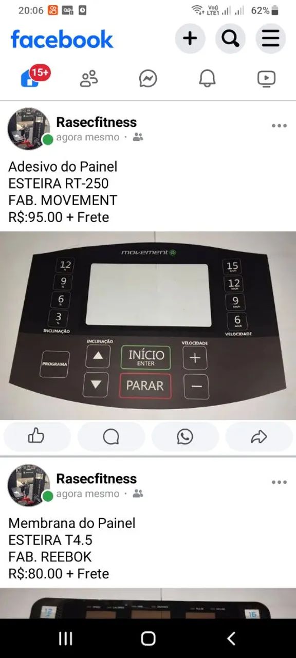 Adesivo do Painel <br>ESTEIRA RT-250<br>FAB. MOVEMENT <br>R$:95.00 + Frete