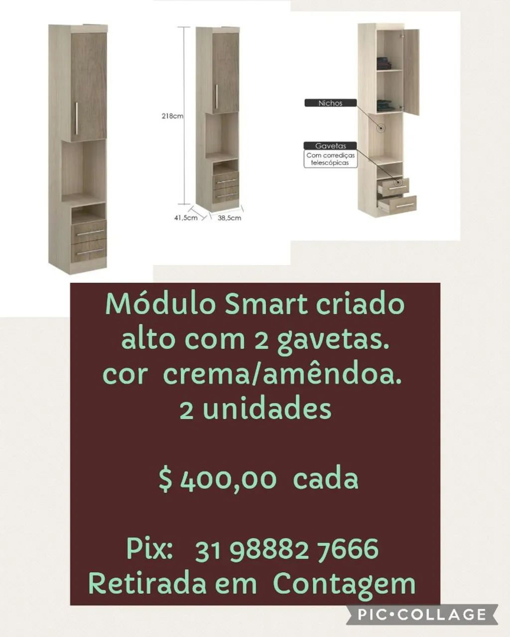 Móvel de cabeceira módulo smart c/2 gavetas