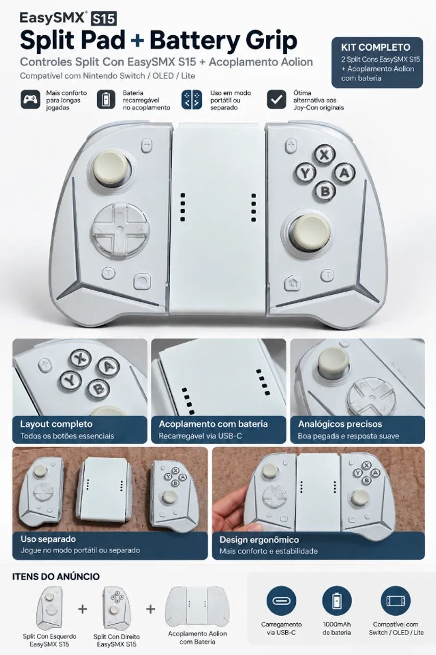 Easy SMX S15 - Controle Nintendo Switch (com acoplamento central