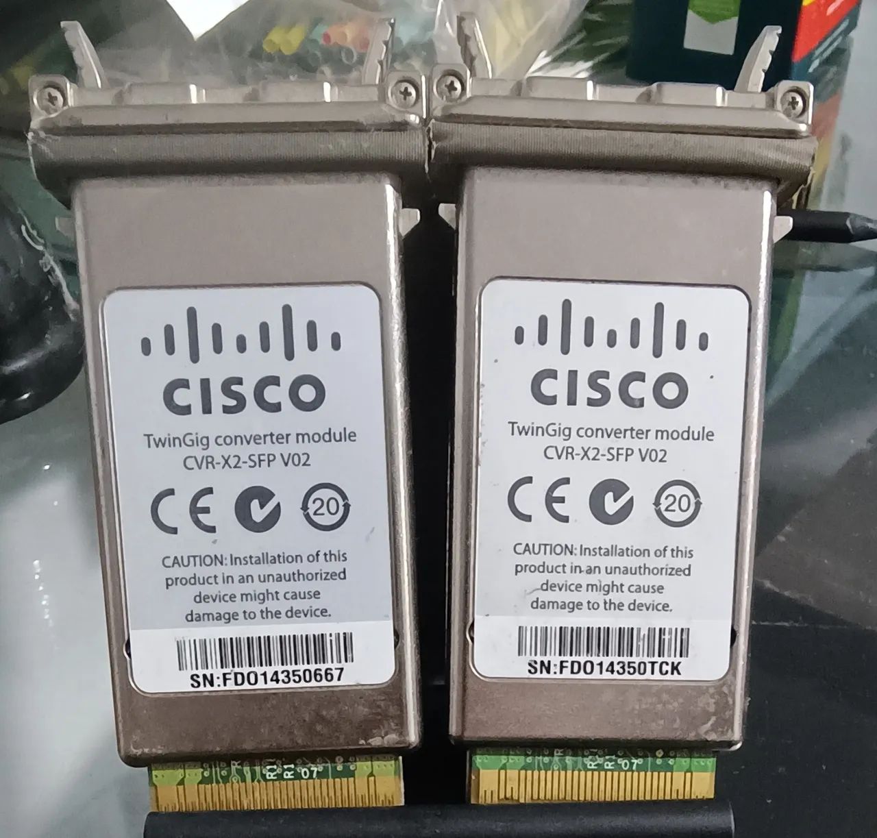 Módulos Conversores Cisco TwinGig (modelo CVR-X2-SFP V02).
