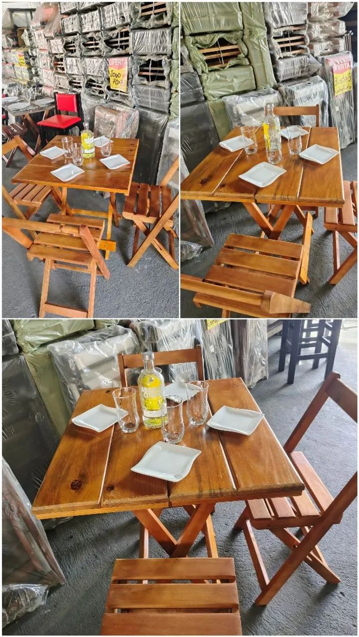 Conjunto completo mesa + 4 cadeiras madeira maciça com verniz  - Foto 2