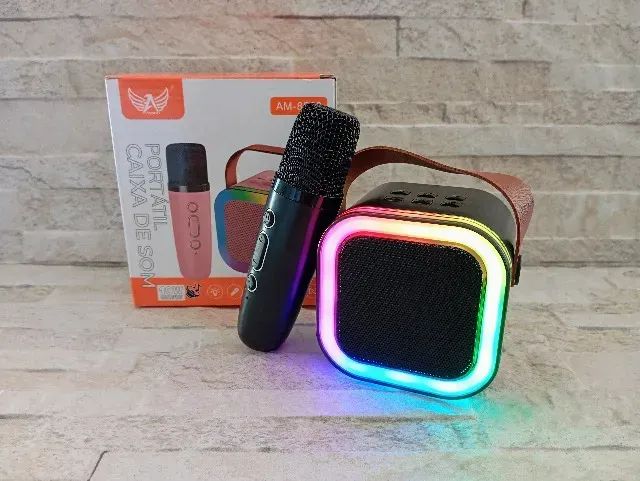 Caixa de Som Karaokê com 2 Microfones