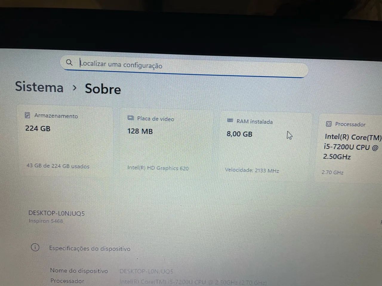 Notebook Dell i5 7°Geração  8G RAM Ddr4 SSD 256 Windows 11 Bateria boa Tela 14 polegadas - Foto 2