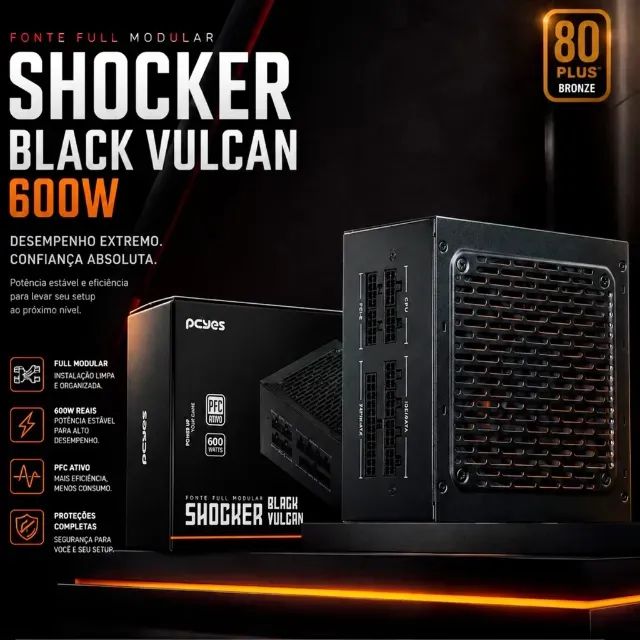 FONTE GAMER 600W 80 PLUS MODULAR PCYES BLACK VULKAN - Foto 2