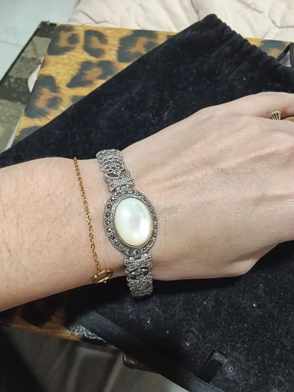 Pulseira prata 925 com marcassitas e madrepérolas - Foto 3