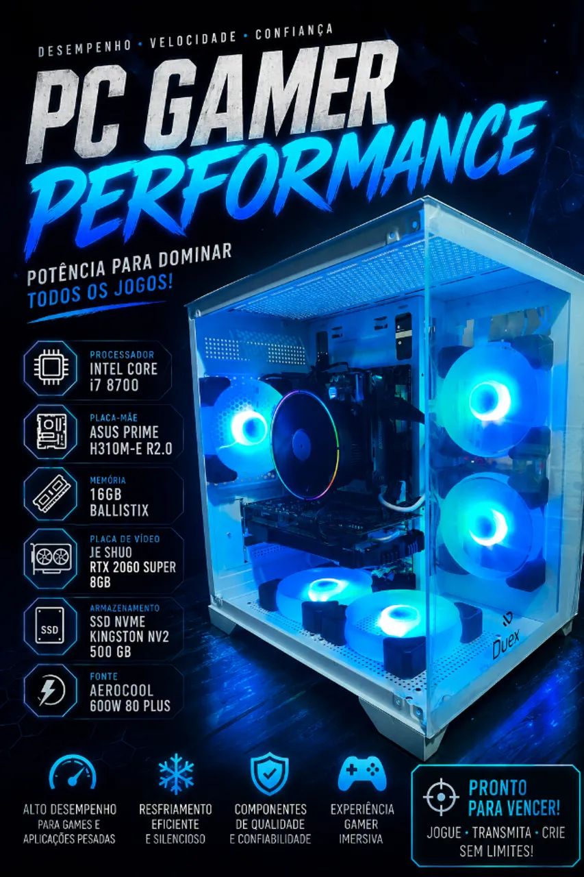 PC Gamer Core I7 8700 RTX 2060 Super 8GB - Completo -Até 12 X 345