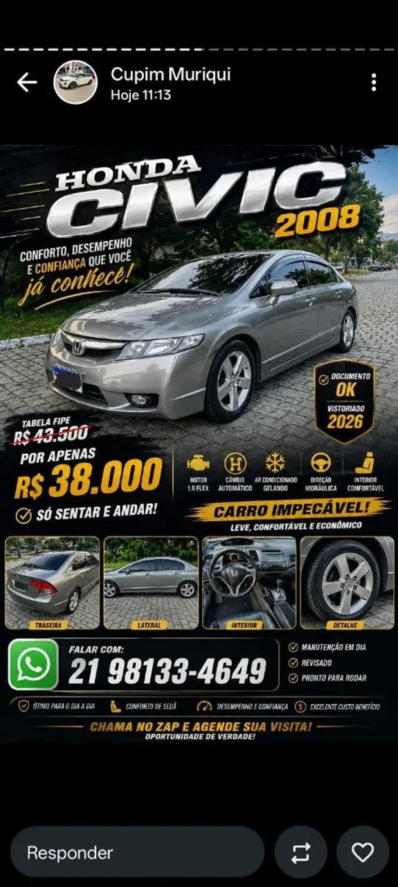 Honda Civic Civic Sedan LXS 1.8/1.8 Flex 16V Mec. 4p 2008