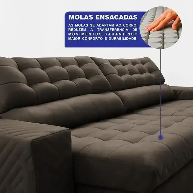 Sofá Retrátil E Reclinável 2,70m Molas Ensacadas Max Spring  - Foto 4