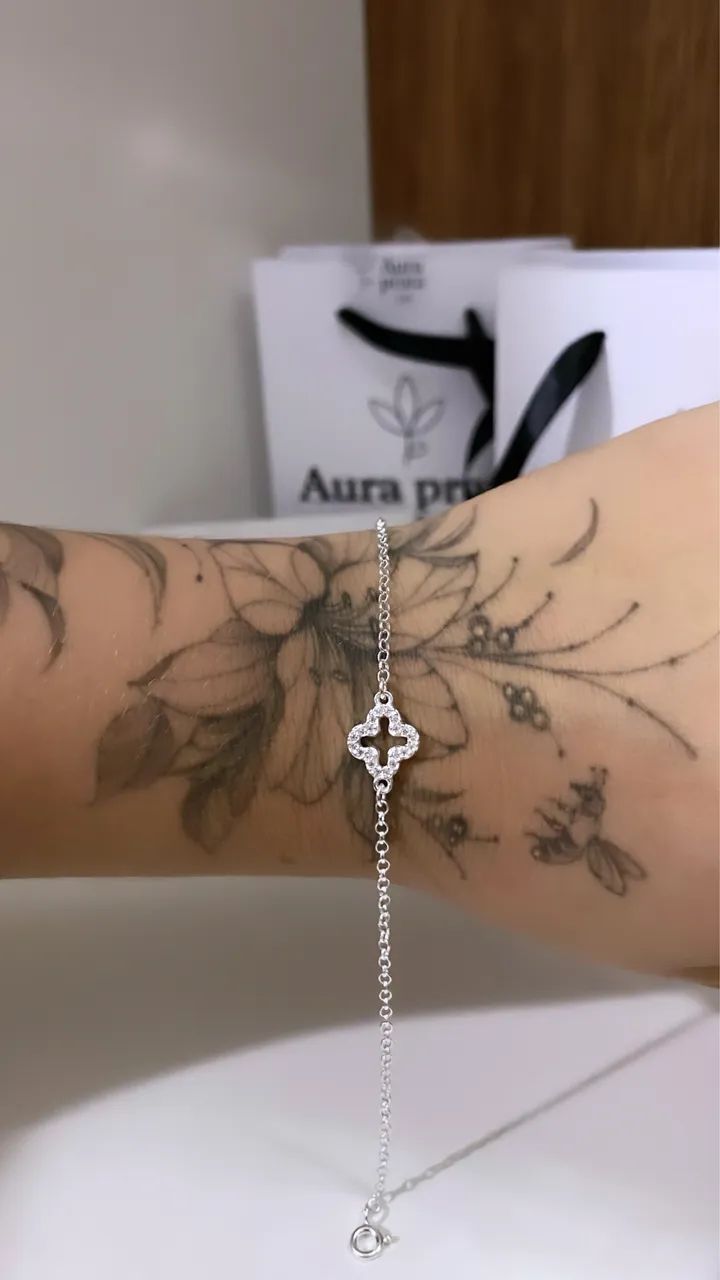 Pulseira trevo cravejado Prata 925 legítima  - Foto 2