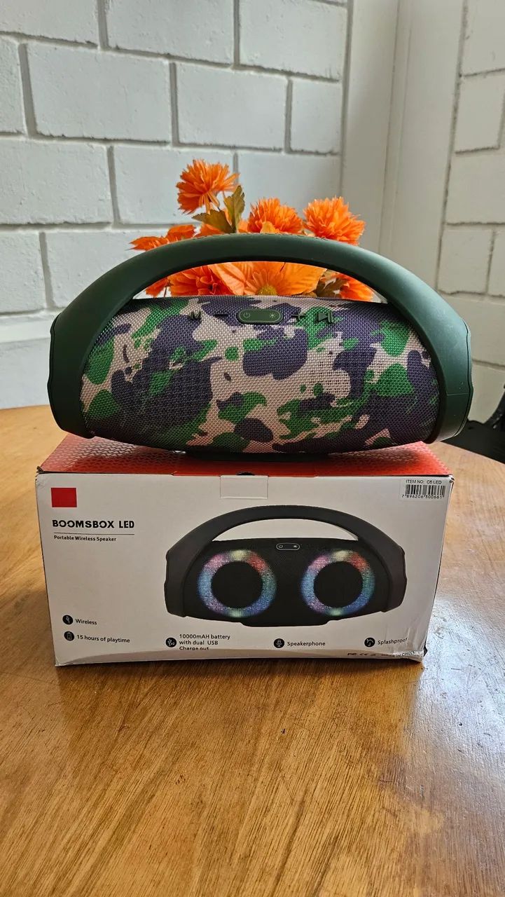 Caixa de som Bluetooth boomsbox led