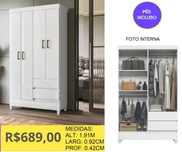 ROUPEIRO 4 PORTAS  A PRONTA-ENTREGA 