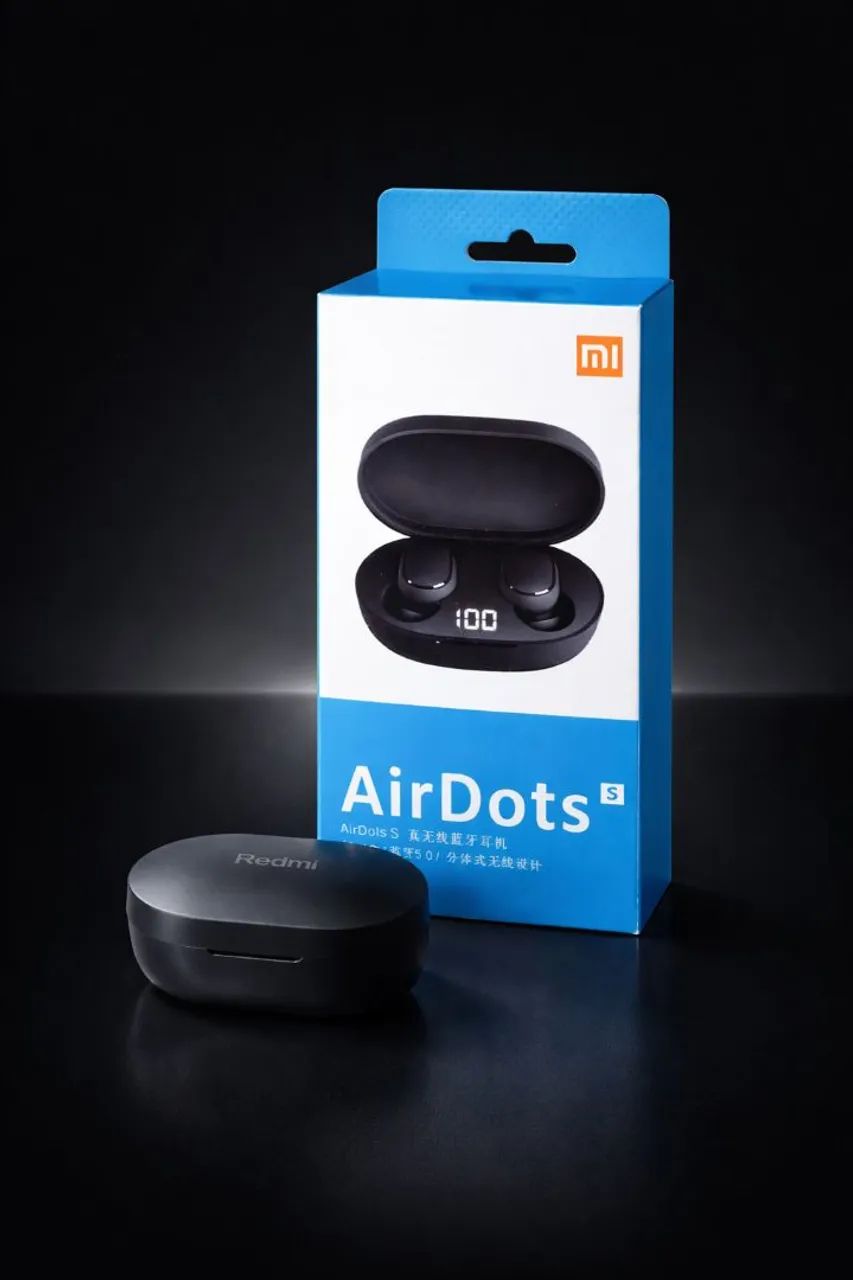 Fone Bluetooth AirDots S Xiaomi Redmi Visor Digital Sem Fio -Microfone e Case de Carga
