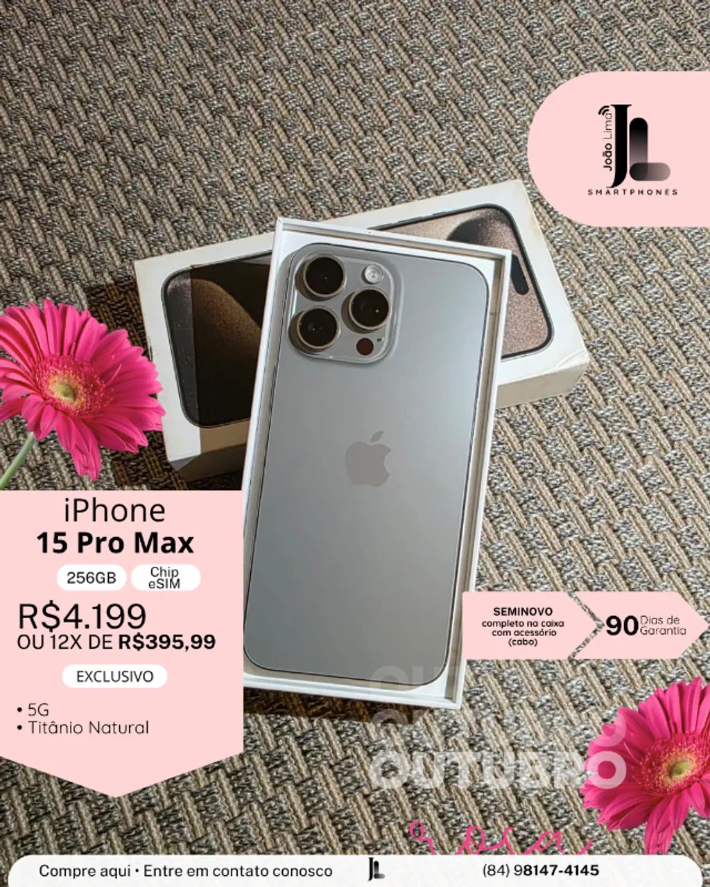 IPHONE 15 PRO MAX, 5G, CHI ESIM, 256GB, NATURAL, SEMINOVO