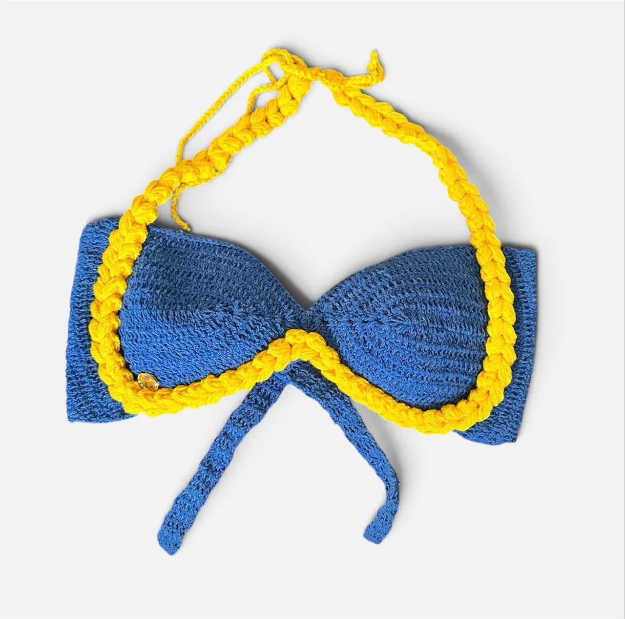 Top Biquíni Crochê Ajustável Azul e Amarelo