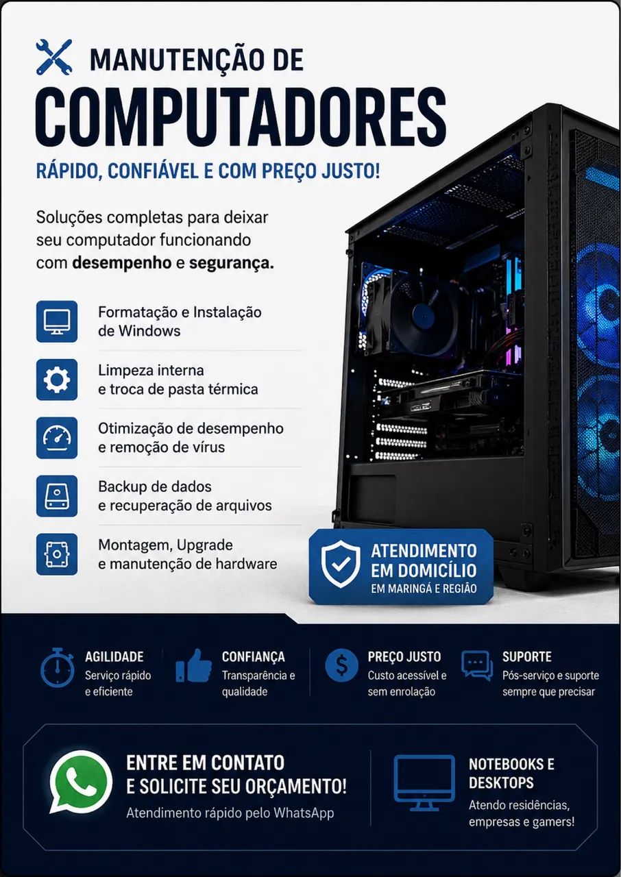 Manutenção de Computadores e Notebooks | Formatação, Limpeza e Upgrade