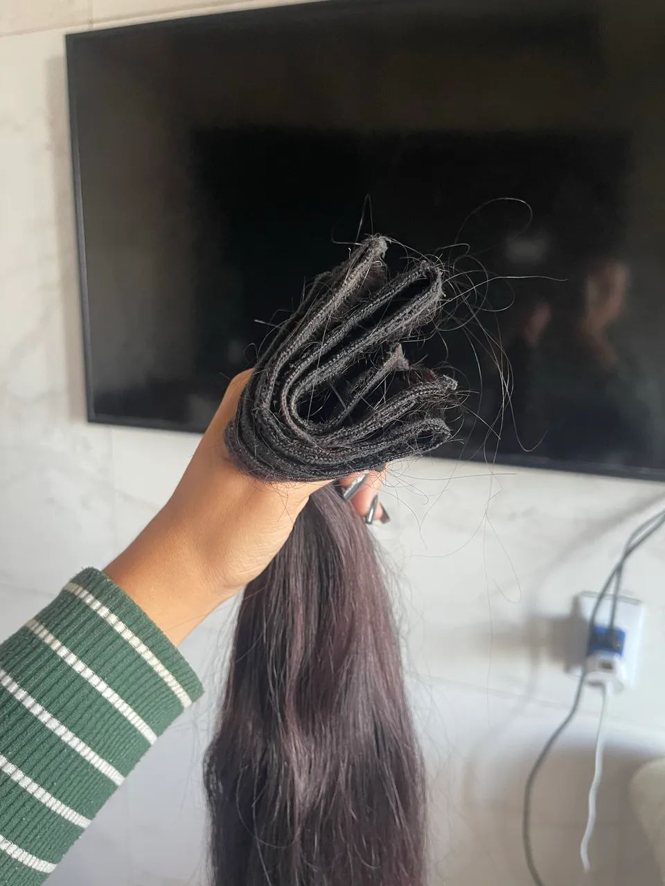 Cabelo humano tecido na tela