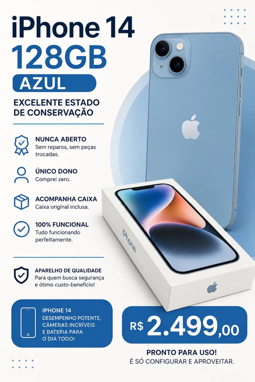 iPhone 14 128GB Azul - Excelente estado!
