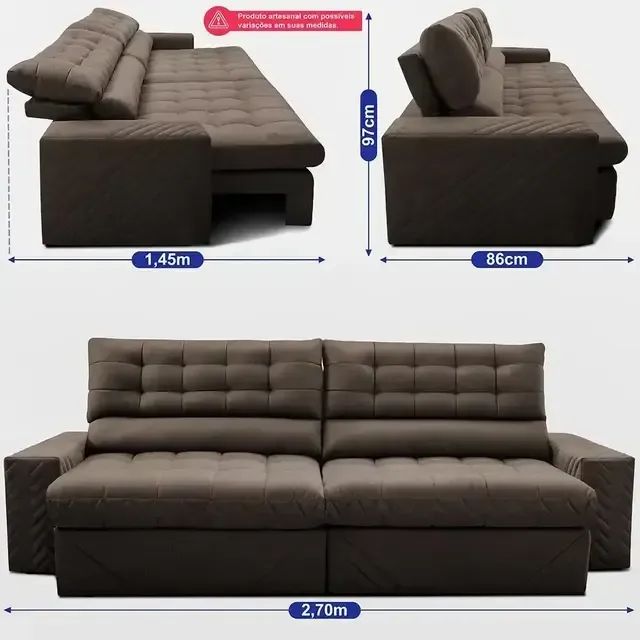 Sofá Retrátil E Reclinável 2,70m Molas Ensacadas Max Spring  - Foto 3
