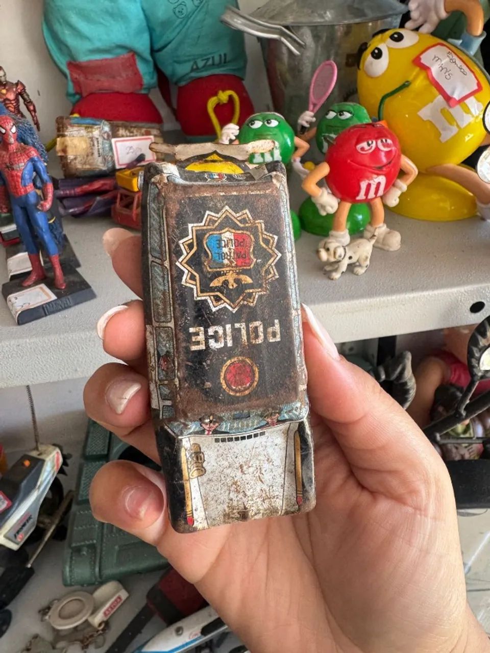 Carrinho policia antigo de lata  - Foto 2